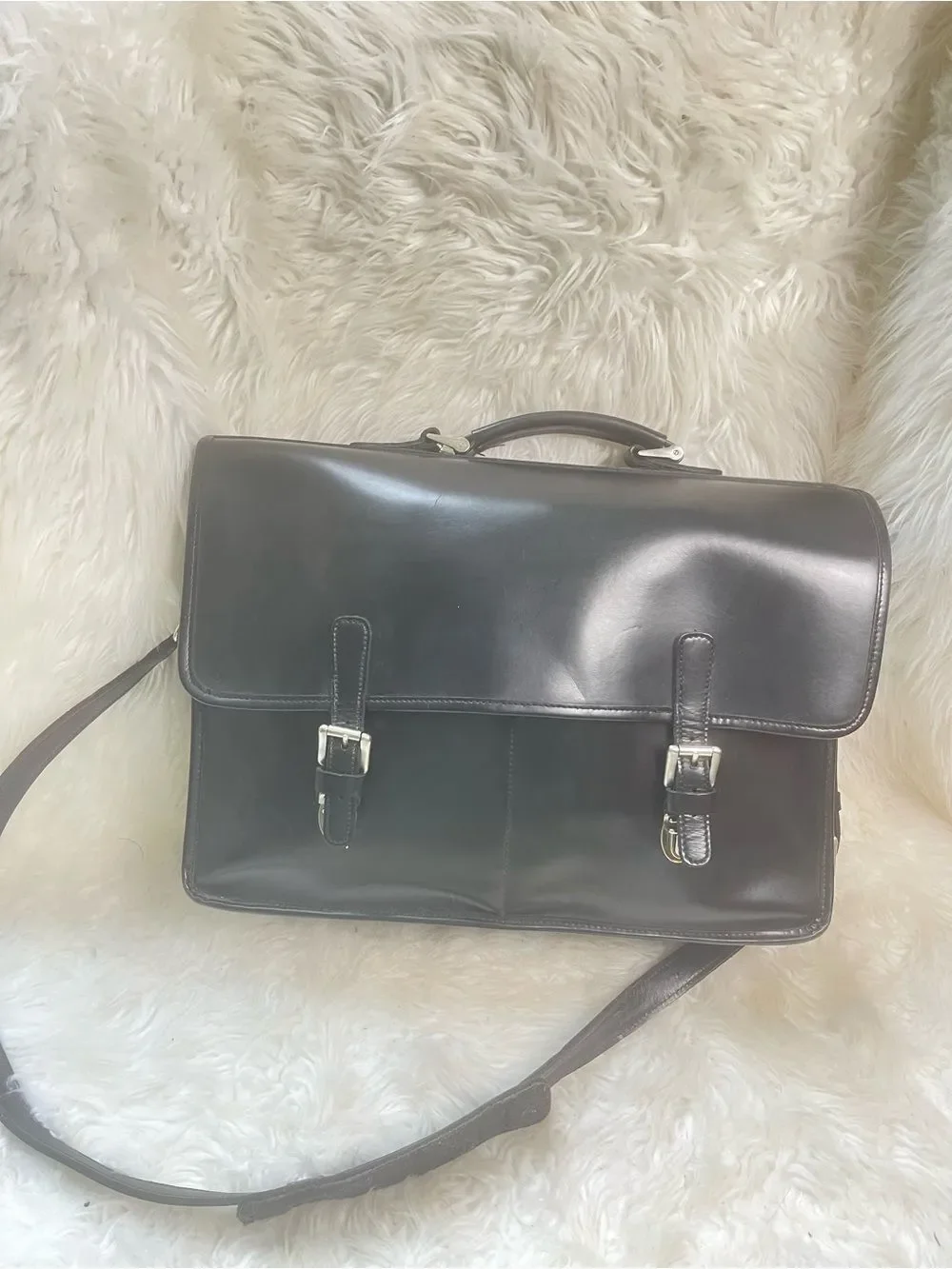 Vintage ROOTS Canada Black Leather Briefcase Shoulder Bag - Men